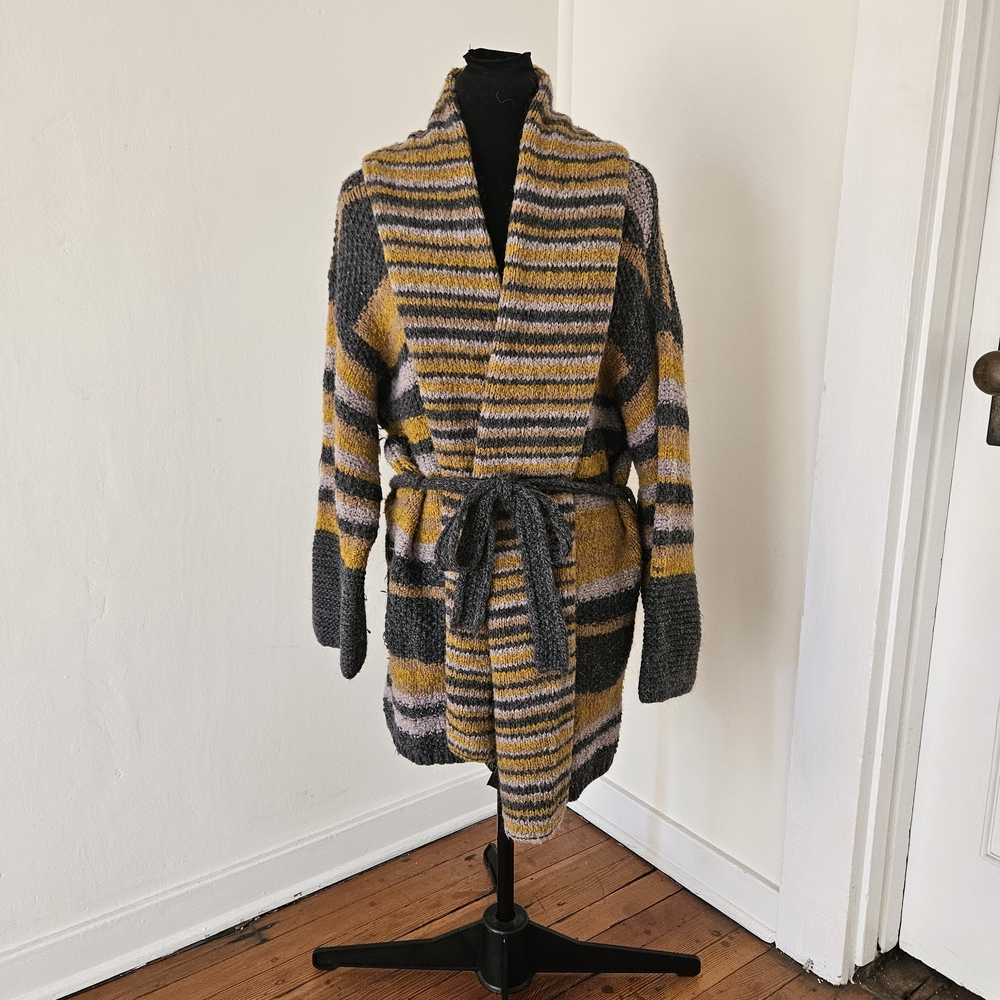 Elizabeth and James Gray Yellow Striped Wool/Alpaca Cardigan